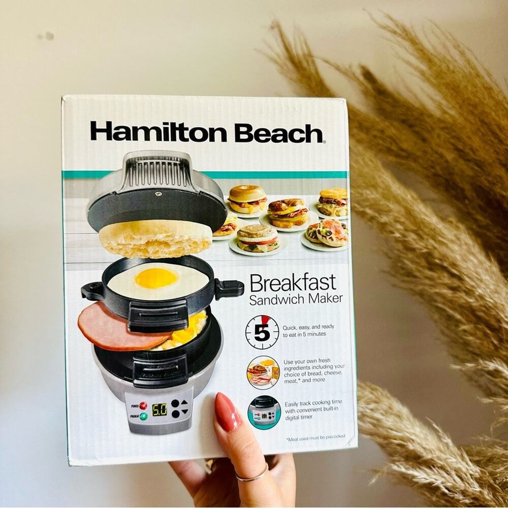 NEW HAMILTON BEACH Breakfast Sandwich Maker Timer Kitchen Cooking Pan Hot Plate